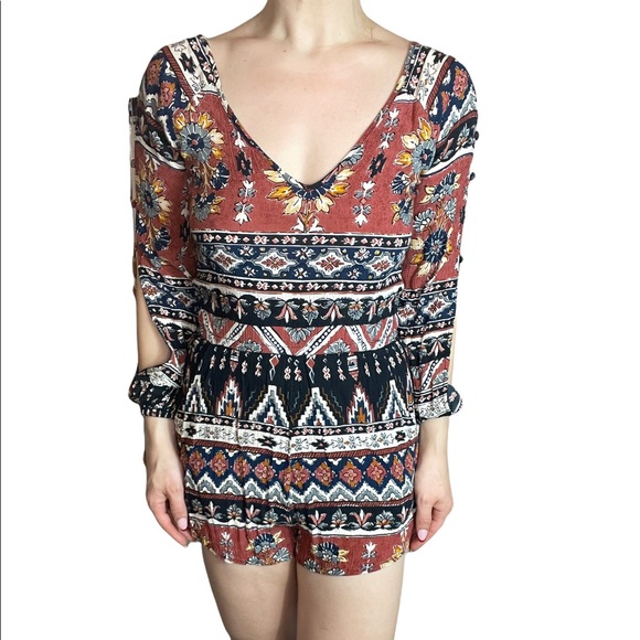 Billabong Tribal Terracotta Romper Boho Size Small - Picture 1 of 7